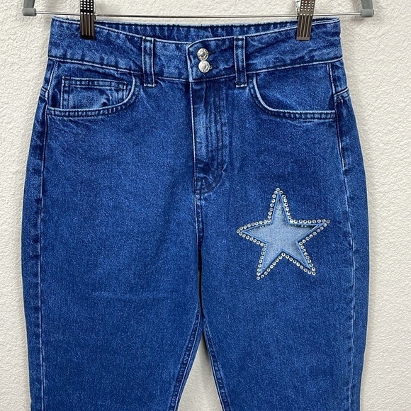 As You Rigid Denim High Rise Straight Leg Mom Jeans Crystal Star Cut Out Sz 28 - Picture 2 of 11